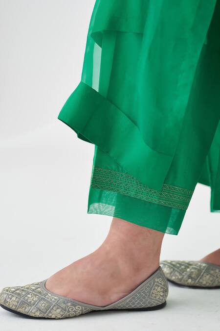 Buy_Janki India_Green Organza, Silk Embroidery Round Neck Kaftan Set _Online_at_Aza_Fashions