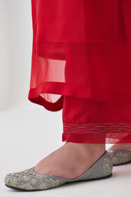 Buy_Janki India_Maroon Organza, Silk Embroidery V-neck Kaftan Set _Online_at_Aza_Fashions