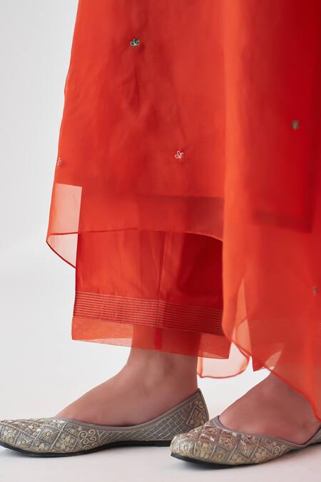 Janki India Orange Organza, Silk Split V-neck Embroidered Kaftan Set Online at Aza Fashions Janki India_Orange Organza, Silk Split V-neck Embroidered Kaftan Set _Online_at_Aza_Fashions
