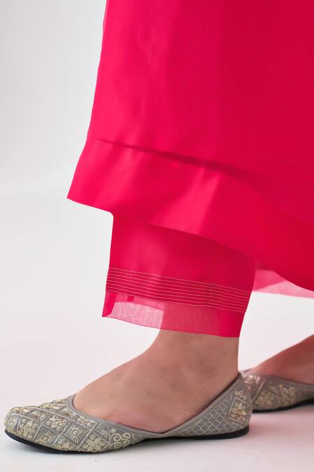 Shop_Janki India_Pink Organza, Silk Embroidery Round Neck Kaftan Set _Online_at_Aza_Fashions