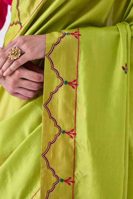 Buy_Janki India_Lavender Silk, Cotton Embroidery Lime Green And Fuchsia Designer Saree  _Online_at_Aza_Fashions