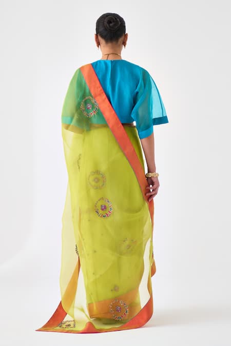 Janki India Lime Green Organza Classic Saree  