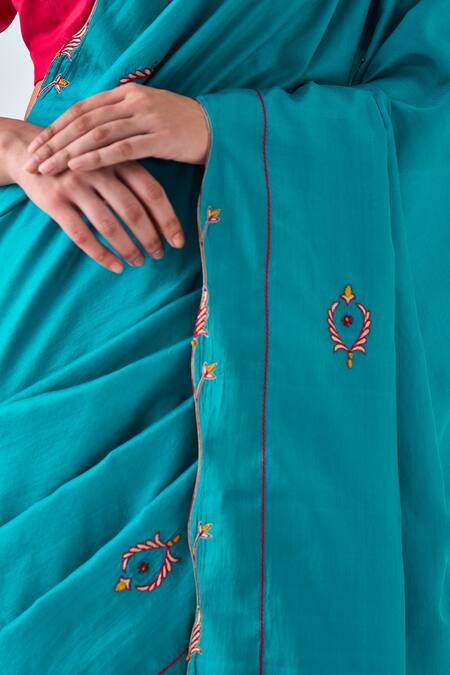 Janki India Blue Silk, Cotton Embroidery Saree Online at Aza Fashions Janki India_Blue Silk, Cotton Embroidery Saree _Online_at_Aza_Fashions