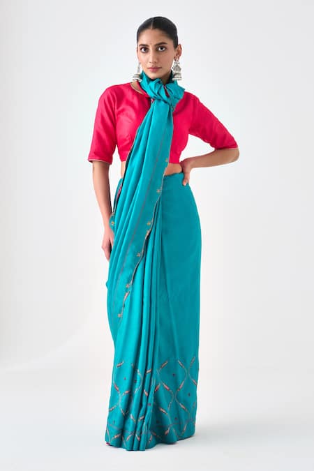 Buy Janki India Blue Silk, Cotton Embroidery Saree Online at Aza Fashions Buy_Janki India_Blue Silk, Cotton Embroidery Saree _Online_at_Aza_Fashions