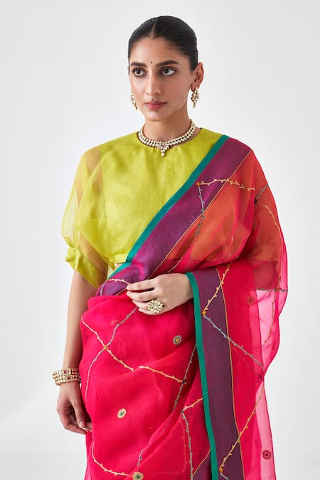 Buy Janki India Pink Organza, Cotton Embroidery Designer Saree Online at Aza Fashions Buy_Janki India_Pink Organza, Cotton Embroidery Designer Saree _Online_at_Aza_Fashions