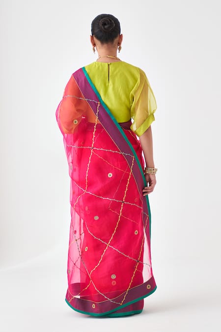Janki India Pink Organza Designer Saree 
