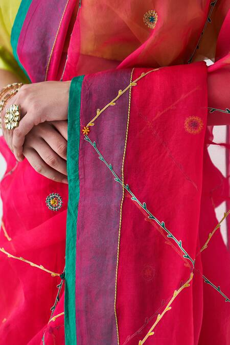 Shop Janki India Pink Organza, Cotton Embroidery Designer Saree Online at Aza Fashions Shop_Janki India_Pink Organza, Cotton Embroidery Designer Saree _Online_at_Aza_Fashions