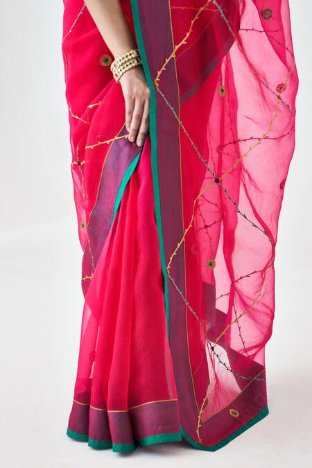 Janki India Pink Organza, Cotton Embroidery Designer Saree at Aza Fashions Janki India_Pink Organza, Cotton Embroidery Designer Saree _at_Aza_Fashions