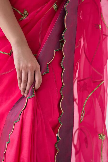 Janki India Pink Organza, Cotton Embroidery, Zari Saree Online at Aza Fashions Janki India_Pink Organza, Cotton Embroidery, Zari Saree _Online_at_Aza_Fashions