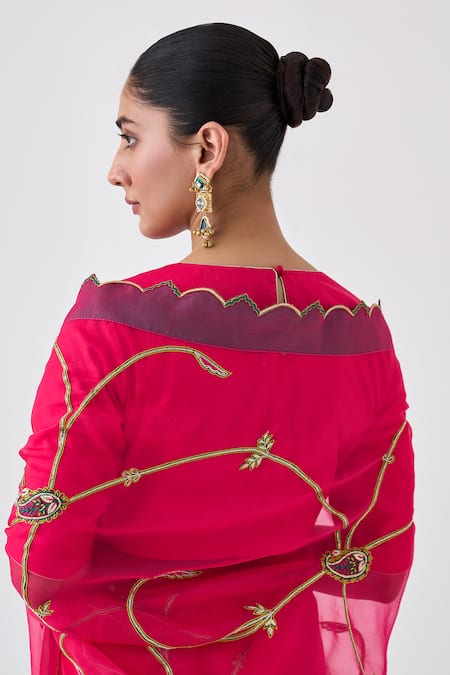 Janki India Pink Organza Embroidered Saree 