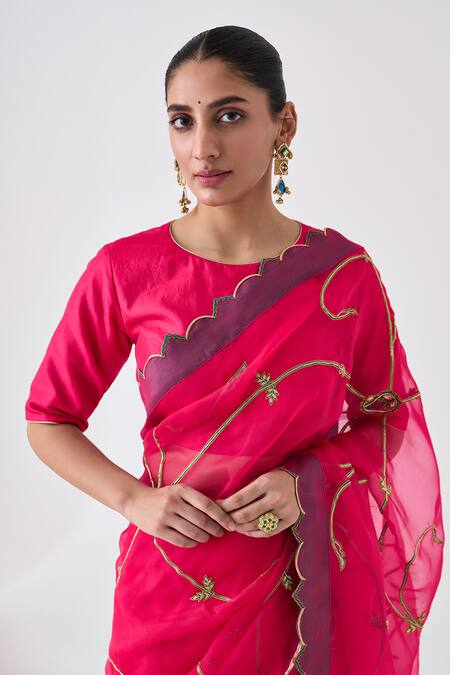 Buy Janki India Pink Organza, Cotton Embroidery, Zari Saree Online at Aza Fashions Buy_Janki India_Pink Organza, Cotton Embroidery, Zari Saree _Online_at_Aza_Fashions