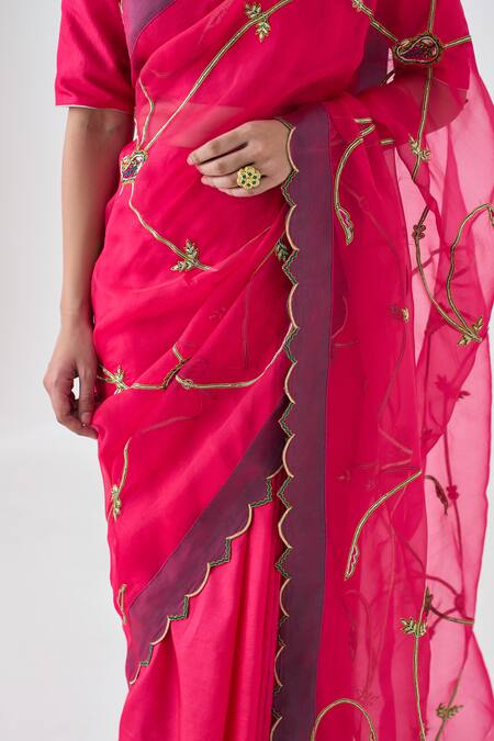 Janki India Pink Organza, Cotton Embroidery, Zari Saree at Aza Fashions Janki India_Pink Organza, Cotton Embroidery, Zari Saree _at_Aza_Fashions