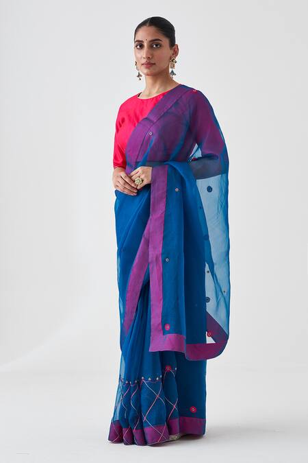 Janki India Blue Organza, Silk Embroidery Classic Saree Online at Aza Fashions Janki India_Blue Organza, Silk Embroidery Classic Saree _Online_at_Aza_Fashions