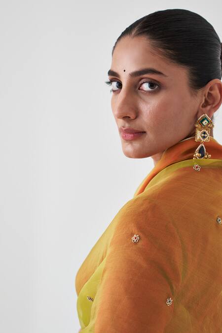 Janki India Green Organza, Silk Embroidery, Sequins Lime Classic Saree Online at Aza Fashions Janki India_Green Organza, Silk Embroidery, Sequins Lime Classic Saree _Online_at_Aza_Fashions