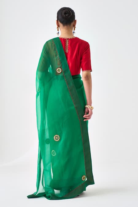 Shop Janki India Green Organza, Silk Classic Saree at Aza Fashions Shop_Janki India_Green Organza, Silk Classic Saree _at_Aza_Fashions