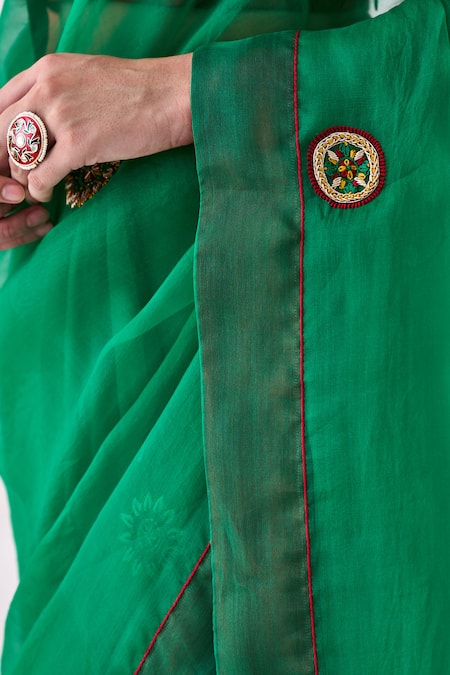 Shop Janki India Green Organza, Silk Classic Saree Online at Aza Fashions Shop_Janki India_Green Organza, Silk Classic Saree _Online_at_Aza_Fashions