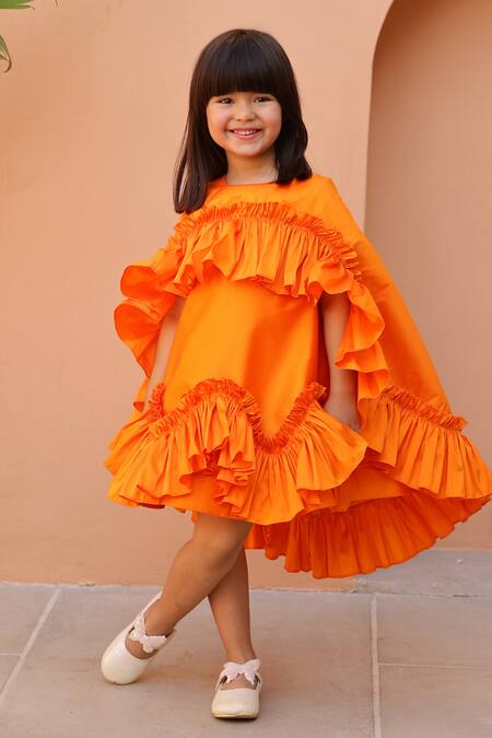 Janyas Closet_Orange Taffeta, Silk Ruffles Dress_at_Aza_Fashions