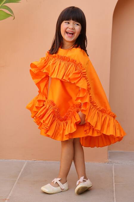 Buy_Janyas Closet_Orange Taffeta, Silk Ruffles Dress