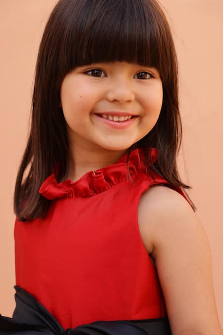 Buy_Janyas Closet_Red Satin Bows Tiered Ruffle Dress With 