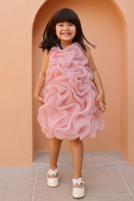 Janyas Closet_Pink Organza Mauve Celestial Tuck Ruffle Dress _Online_at_Aza_Fashions
