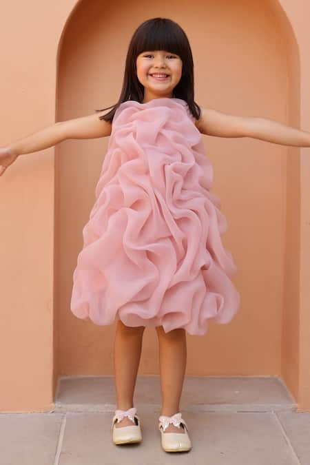 Shop_Janyas Closet_Pink Organza Mauve Celestial Tuck Ruffle Dress _Online_at_Aza_Fashions