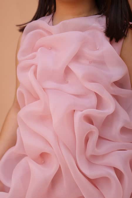 Janyas Closet_Pink Organza Mauve Celestial Tuck Ruffle Dress _at_Aza_Fashions