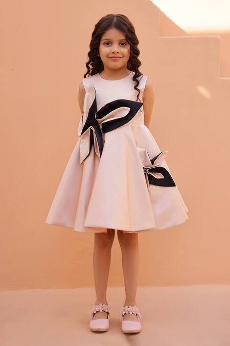 Janyas Closet_Satin Champagne Petal Grace Dress_Online_at_Aza_Fashions