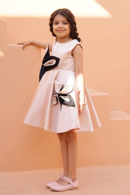 Buy_Janyas Closet_Satin Champagne Petal Grace Dress_Online_at_Aza_Fashions