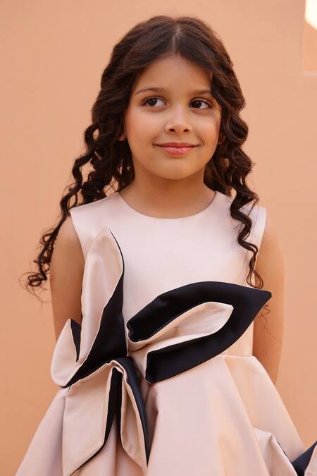 Shop_Janyas Closet_Satin Champagne Petal Grace Dress_Online_at_Aza_Fashions