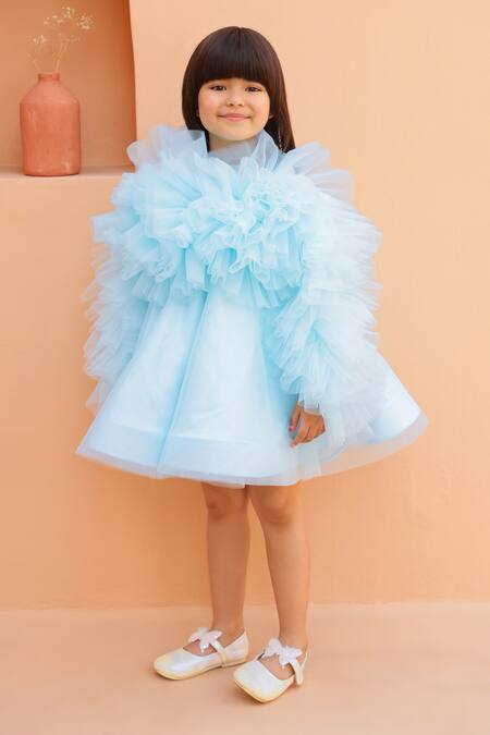 Janyas Closet_Blue Organza, Silk Ruffles Royal Dress_Online_at_Aza_Fashions