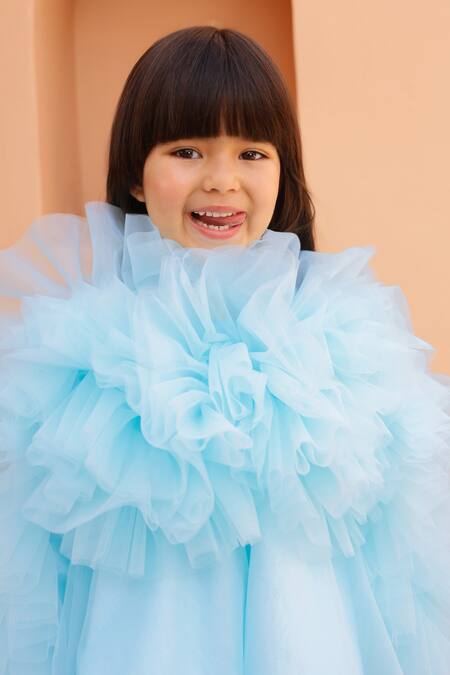 Buy_Janyas Closet_Blue Organza, Silk Ruffles Royal Dress_Online_at_Aza_Fashions