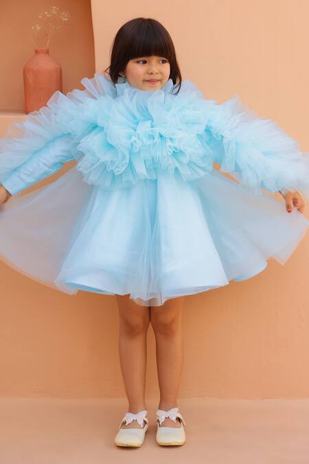 Shop_Janyas Closet_Blue Organza, Silk Ruffles Royal Dress_Online_at_Aza_Fashions