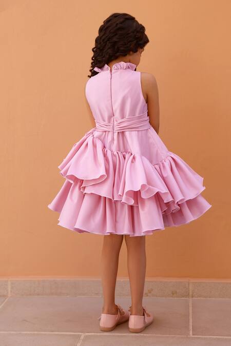 Shop Janyas Closet Pink Satin, Shantoon Blush Belle Ruffle Party Dress at Aza Fashions Shop_Janyas Closet_Pink Satin, Shantoon Blush Belle Ruffle Party Dress_at_Aza_Fashions