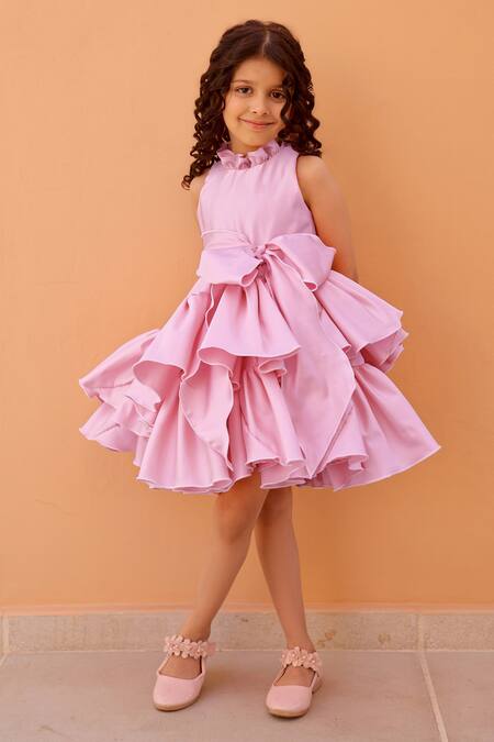 Janyas Closet Pink Satin, Shantoon Blush Belle Ruffle Party Dress Online at Aza Fashions Janyas Closet_Pink Satin, Shantoon Blush Belle Ruffle Party Dress_Online_at_Aza_Fashions