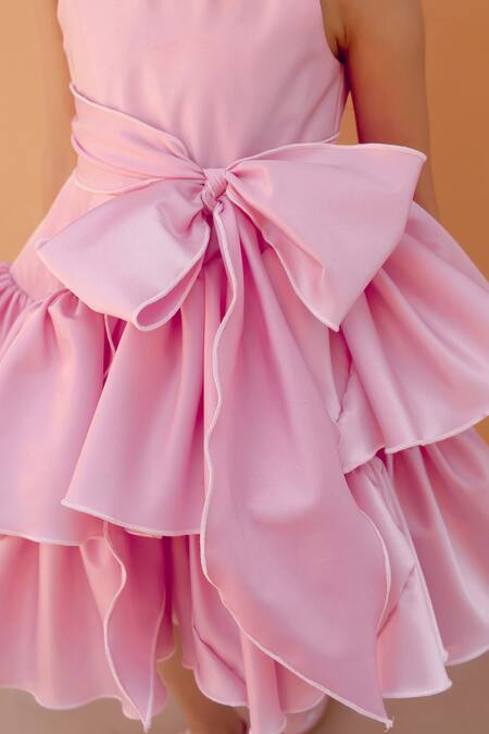 Shop Janyas Closet Pink Satin, Shantoon Blush Belle Ruffle Party Dress Online at Aza Fashions Shop_Janyas Closet_Pink Satin, Shantoon Blush Belle Ruffle Party Dress_Online_at_Aza_Fashions