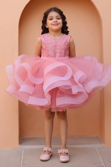 Shop_Janyas Closet_Pink Silk, Net Embroidery, Beads Mauve Convertible Flair Dress_Online_at_Aza_Fashions