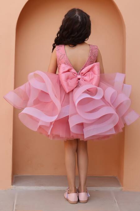 Janyas Closet_Pink Silk, Net Embroidery, Beads Mauve Convertible Flair Dress_at_Aza_Fashions