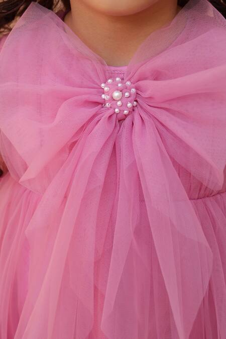 Janyas Closet_Purple Net, Silk Bows Mauve Muse And Frill Dress_at_Aza_Fashions