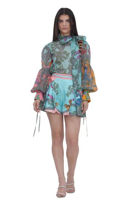 Buy Limerick By Abirr N' Nanki Multi Color Organza Blue Stripe Textured Shirt Online at Aza Fashions Buy_Limerick By Abirr N' Nanki_Multi Color Organza Blue Stripe Textured Shirt _Online_at_Aza_Fashions