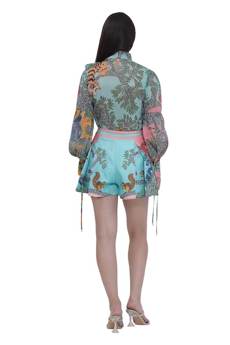 Shop Limerick By Abirr N' Nanki Multi Color Organza Blue Stripe Textured Shirt at Aza Fashions Shop_Limerick By Abirr N' Nanki_Multi Color Organza Blue Stripe Textured Shirt _at_Aza_Fashions