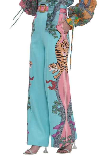 Shop Limerick By Abirr N' Nanki Multi Color Organza Blue Stripe Textured Shirt Online at Aza Fashions Shop_Limerick By Abirr N' Nanki_Multi Color Organza Blue Stripe Textured Shirt _Online_at_Aza_Fashions