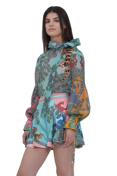 Limerick By Abirr N' Nanki Multi Color Organza Blue Stripe Textured Shirt at Aza Fashions Limerick By Abirr N' Nanki_Multi Color Organza Blue Stripe Textured Shirt _at_Aza_Fashions