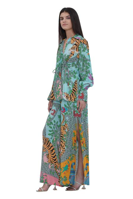 Buy Limerick By Abirr N' Nanki Blue Crepe Collared Floral Print Shirt Online at Aza Fashions Buy_Limerick By Abirr N' Nanki_Blue Crepe Collared Floral Print Shirt _Online_at_Aza_Fashions