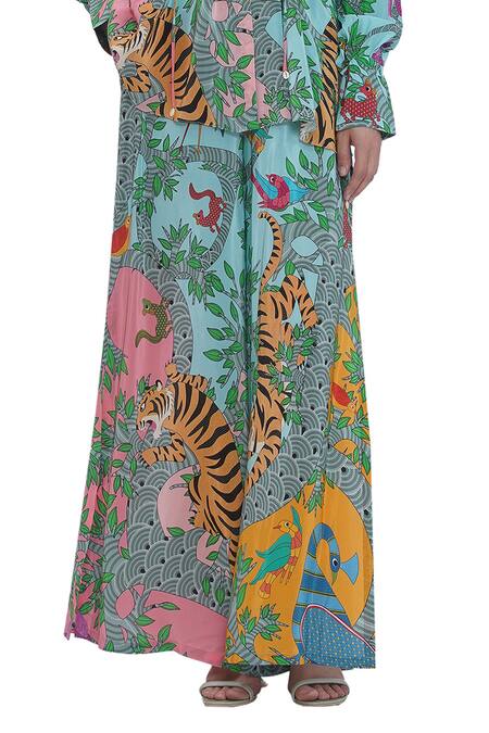 Limerick By Abirr N' Nanki_Blue Crepe Printed Palazzo Pant _Online_at_Aza_Fashions
