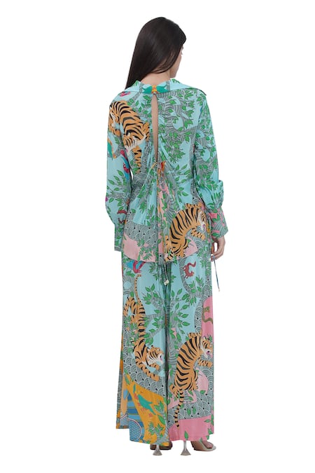 Shop_Limerick By Abirr N' Nanki_Blue Crepe Printed Palazzo Pant _at_Aza_Fashions