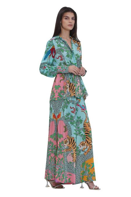 Shop_Limerick By Abirr N' Nanki_Blue Crepe Printed Palazzo Pant _Online_at_Aza_Fashions