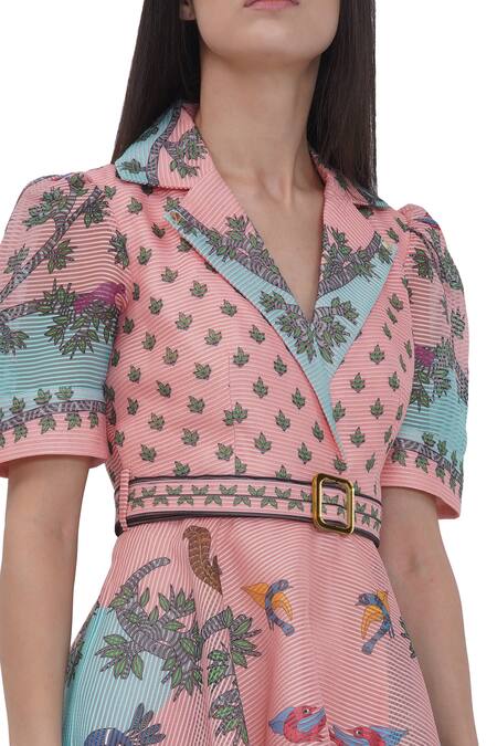 Buy Limerick By Abirr N' Nanki Multi Color Organza Embroidery Collared Multicolor Dress With Belt Online at Aza Fashions Buy_Limerick By Abirr N' Nanki_Multi Color Organza Embroidery Collared Multicolor Dress With Belt _Online_at_Aza_Fashions