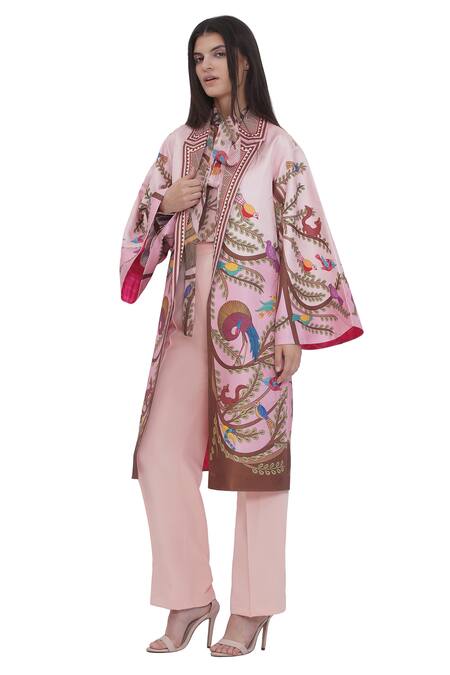 Limerick By Abirr N' Nanki_Multi Color Satin Embroidery Collared Multicolor Scallop Textured Jacket _Online_at_Aza_Fashions