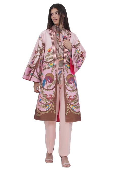 Buy_Limerick By Abirr N' Nanki_Multi Color Satin Embroidery Collared Multicolor Scallop Textured Jacket _Online_at_Aza_Fashions