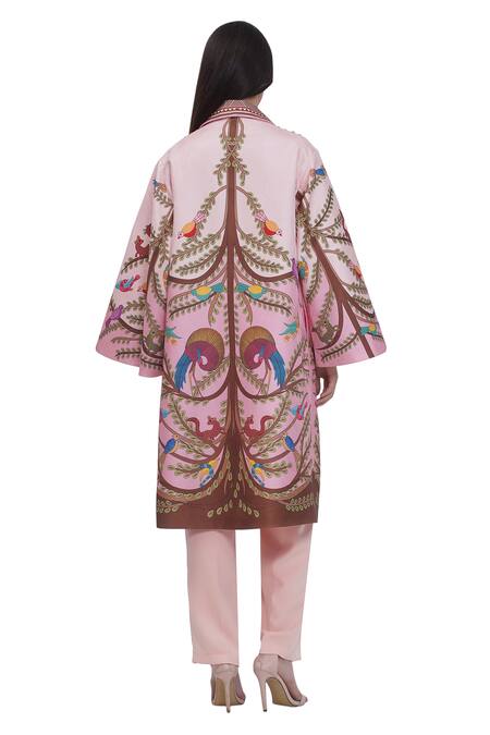 Shop_Limerick By Abirr N' Nanki_Multi Color Satin Embroidery Collared Multicolor Scallop Textured Jacket _at_Aza_Fashions